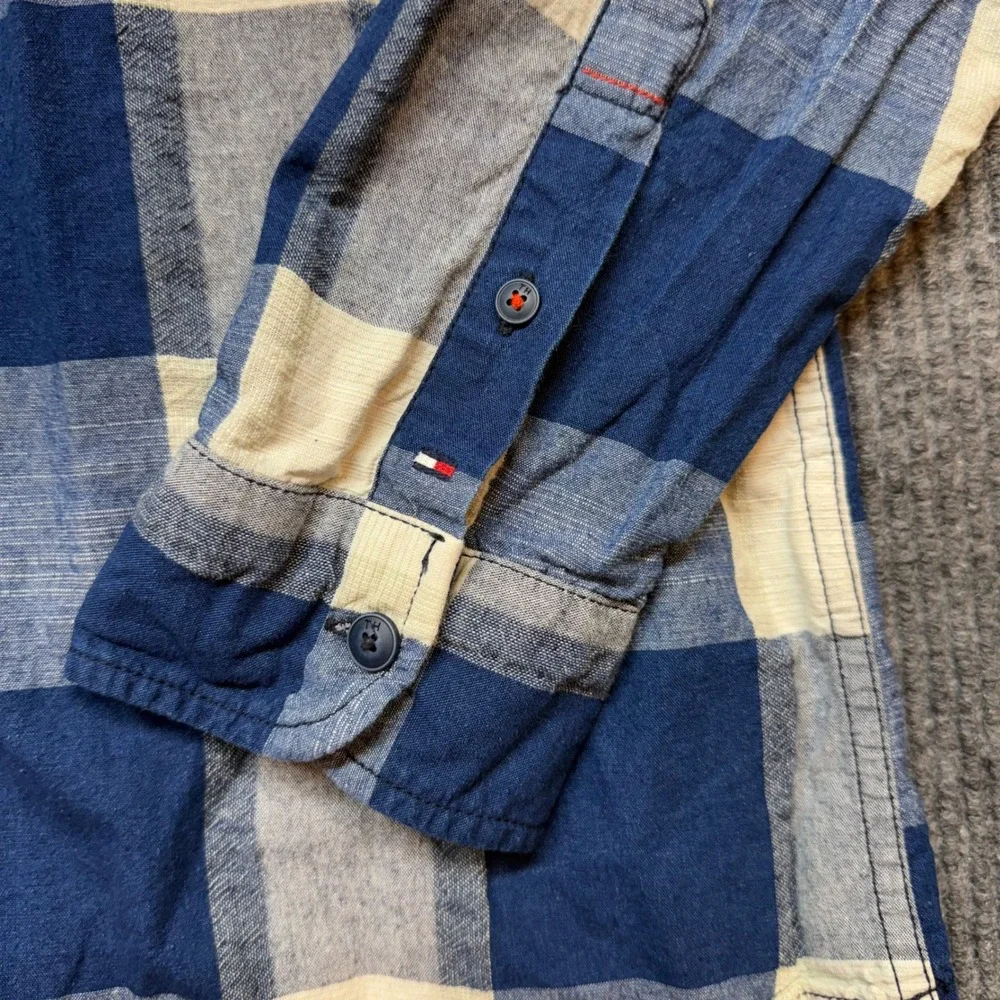 Tommy‎ Hilfiger Custom Fit Shirt Mens XL Buffalo Plaid Blue White Button Down